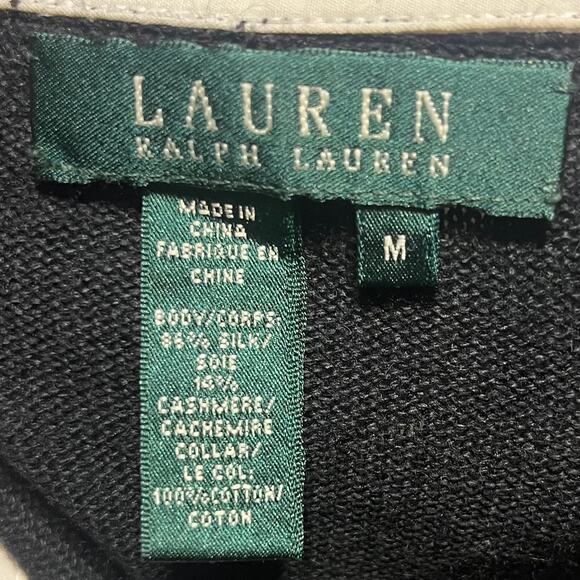 Lauren Ralph Lauren Cashmere Silk Cardigan Sweater Women's M Black Preppy Luxury - Picture 6 of 7